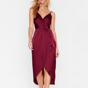 Satin Midi Wrap Dress